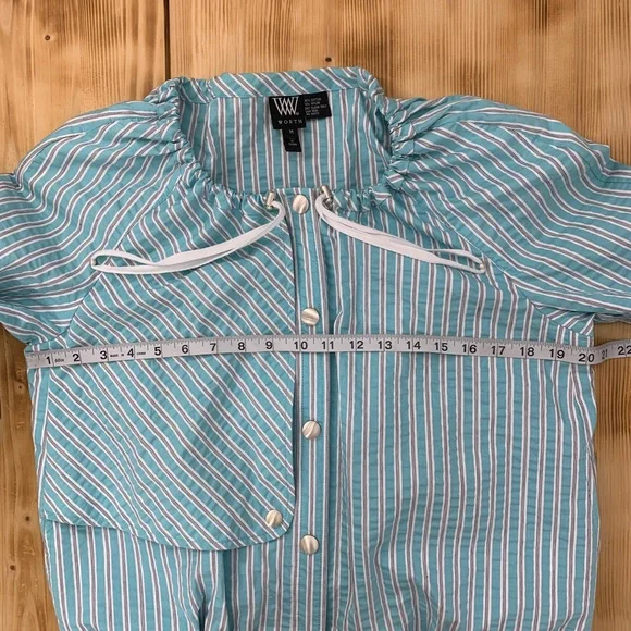 Worth Aqua Striped Seersucker Snap Front Short Jacket Sz M - Picture 10 of 13